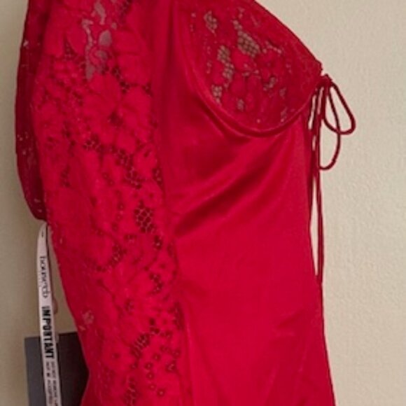 House of CB Jennica Red Rose Satin and Lace Mini Dress - Picture 6 of 9